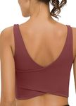 TOBWIZU V Neck Longline Sports Bras for Women Built-in Bra Tops Medium Impact Padded Crop Workout Tank for Yoga Gym