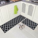 Sharda Home Decor Export Quality anti-Skid soft Washable Multi Purpose Mat & Runner Set (18x54 & 18x28 Inches) Kitchen Combo Mat of 2 Pieces ((black waves)