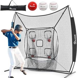 YITAHOME 7'X7'Baseball Nets for Batting with 4 Pocket Strike Zone, Pitching Net with 3 Balls and Storage Bag, Baseball Practice Net Set for Pitching, Hitting Net for Softball Practice Backyard, Black