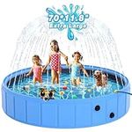 EPN 71'' Large Foldable Dog Pool, 0.55 MM PVC Portable 2-in-1 Heavy Duty Pet Pool Bathtub Dog Sprinkler Pool with Non-Slip Bottom, Outdoor Summer Water Toy for Dog, Cat, Kids