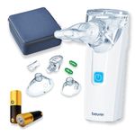 Beurer IH55 Portable Nebuliser With Travel Pack, UK Plug, Adults & Children, Colds, Asthma & Respiratory Issues, Quiet Vibrating Membrane Technology, Shorter Inhalation Time, Easy to Disinfect