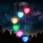 Januts LED Solar Wind Chimes Light Outdoor Color Changing Wind Chime Waterproof Mobile Garden Lamp Home Yard Patio Romantic Decorative Lights for Women Hanging Wind Chimes for Mum White Heart