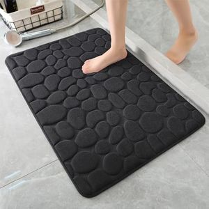 YIHOUSE Memory Foam Bath Mat Cobblestone Bathroom Rug Non Slip Washable Bathroom Mats Super Absorbent Bathroom Floor Mats(20" x 32",Black)