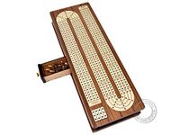 House of Cribbage - Continuous Cribbage Board Inlaid in Teak Wood/Maple Wood - 4 Track - Separate Storage Space for Two Deck of Cards & Pegs