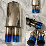 AUTO MT UNIVERSAL FOR ALL CAR Stainless STEEL HKS DOUBLE ROUND TIP Exhaust Muffler Silencer Burnt Tip HKS Muffler Car Exhaust System Loud Exhaust HKS Dual ROUND TIP