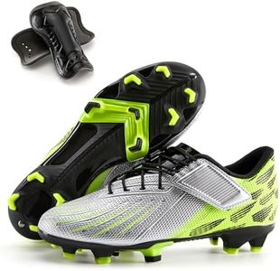 PATPAT Kids Soccer Cleats,Boys Girls Youth Athletic Outdoor Firm Ground and Turf Football Training Shoes for Big Kid Sizes 5（Silver）