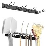 GiantexUK Wall Mounted Tool Storage Rack, Heavy-Duty Metal Garage Tool Organizer Hangers with 4 Double Row Hooks, Shovels Rakes Brooms Garden Tool Holder for Warehouse Workshop Basement