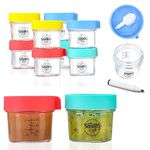 Smiths Mason Jars - Pack of 8, 120ml/4oz Glass Baby Food Storage Containers, Small Glass Jars with Lids and Foldable Spoon - BPA-Free, Freezer Safe, Weaning Pots for Homemade Baby Food