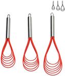 Flat Whisk Set,Stainless Steel 3 Pack 10''+11''+12'' Premium Sturdy-6 Silicone Heads Non Stick Wires Whisk for Blending Beating Stirring Kitchen Cooking Color Red by Jell-Cell