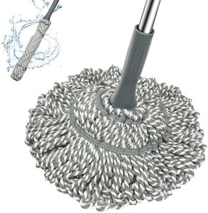 Kickleen Self Wringing Mop - Easy Squeeze Twist Mop with 52.5 Inch Long Handle, Heavy Duty for Hardwood, Tile, Vinyl & Laminate Floors (Gray)