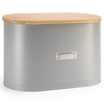 EHC Space Saving Extra Large Bread Box Bin With Wood Lid For Kitchen Storage, Grey, 8 L, L 34 x W18 x H21cm