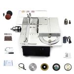 Mini Precision Table Saw,4”Small Portable Hobby Table Saw,1.18inch Cutting Depth,7 Speed Adjustable Power Supply,Mini Table Saw with Sanding Disc,Grinding bits, Drills for DIY, Handicrafts, Models