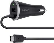 Belkin USB-C 15 W Car Charger with USB-A Pass Through Cable (USB-IF Certified), Black