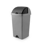 Addis 50ltr Roll Top Kitchen Waste Trash Complete Bin, Metallic Silver & Dark Grey