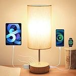 【Upgraded】 Bedside Lamp with USB A+C Charging Ports & AC Outlet - Yarra Decor Touch Control Table Lamp for Bedroom 3 Way Dimmable Nightstand Lamp with White Shade for Home Office, Dorm(Bulb Included)