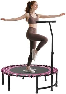 HOMCOM 45" Fitness Trampoline with Adjustable Handle, Folding Rebounder Trampoline Mini Jumper for Indoor Exercise Workout, Support Up to 150kg, Pink