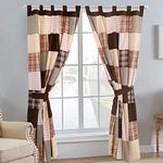 Cozy Line Home Fashions Brown Plaid Farmhouse Country Patchwork Window Curtains with Tie Backs Set, 84" x 50", 2 Panels