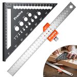 Woodworking Set Square Tool, Preciva 7inch Metric Triangle Ruler 12inch 45 90 Degrees Slide Ruler, Versatile Stainless Steel Triangle Scale Ruler Speed Square, Engineer Carpentry Layout Measuring Tool