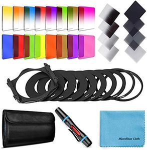 Fotover Kit de 24 filtres carrés ND gradués pour objectif Cokin P Series avec anneaux adaptateurs (49-82 mm), porte-filtre, stylo de nettoyage d'objectif et autres accessoires pour appareils photo