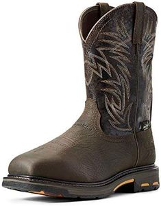 ARIAT mens Workhog Wide Square Toe H2o Metguard Work Boot, Bruine Brown/Crazy Black, 10.5 US