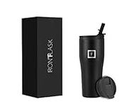 IRON °FLASK Rover Tumbler 2.0-20 Oz 2 Lids Vacuum Insulated Stainless Steel Bottle, Modern Double Walled, Drinking Cup Simple Thermo Travel Mug, Hydro Water Metal Canteen Midnight Black