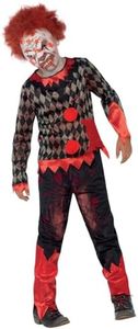 Smiffys Children's Deluxe Zombie Clown Costume, Latex Mask, Top & Trousers, Size: S, Colour: Red and Black, 44293