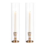 NUPTIO Wooden Candle Stick Holders: 2 Pcs Hurricane Taper Candle Holder 14 inch Rustic Wood Candlesticks Holder with Open Ended Cylinder Shape Cover for Outdoor & Indoor Wedding Party Centerpiece
