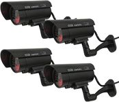 Yuarisx Dummy Security Camera Bullet Fake CCTV Surveillance System Indoor Outdoor with Realistic Simulated LEDs Flashing Lights and Warning Sticker Decals (4 Pack)