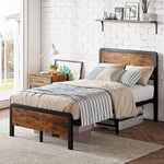 IDEALHOUSE Twin Bed Frame with Vintage Wood Headboard, Platform Bed Frame with Safe Rounded Corners & Strong Metal Slats Support, Mattress Foundation/Noise-Free/No Box Spring Needed