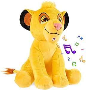 Disney Peluche Bebe - Grosse Peluche 28cm Stitch Le Roi Lion Simba Dumbo - Peluches Doudou avec Son - Jouet Premier Age - Cadeau Disney Fille Garcon (Jaune Simba)