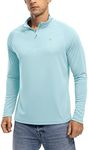 TBMPOY Men's Hiking Shirts 1/4 Zip Running Sun Protection Pullover Long Sleeve UPF 50+ Lightweight Fishing Rash Guard, Light Blue-1, Medium