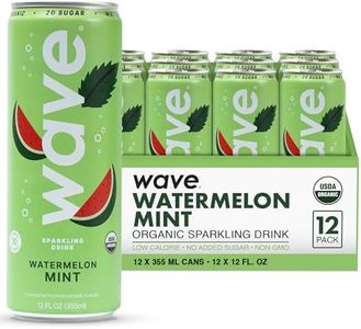 WAVE Organic Sparkling Drink | Low Calorie Drink, Watermelon Mint Lightly Carbonated | Great Natural Soda Alternative | USA Made Kosher No Added Sugar, Color, & Artificial Ingredients |12 Pack
