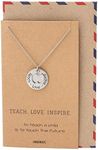 Quan Jewelry Teacher Necklace Apple Jewelry Teacher Gifts Motivational Appreciation Charm Necklace for Women Teach Love Inspire Collection : Silver Tone