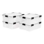 IRIS USA 38.8 L (41 US Qt) Storage Box with Gasket Seal Lid, 4 Pack - BPA-Free, Heavy Duty Moving Containers with Tight Latch, Weather Proof Tote Bin, WEATHERPRO - Clear/Black