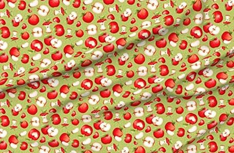 Spoonflower Fabric - Red Apples Green Farm Summer Fruit Teacher Kitchen Printed on Petal Signature Cotton Fabric by the Yard - Sewing Quilting Apparel Crafts Decor