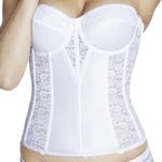 Women's Lace Longline Corset - Full Length Bridal Bra with Garters, White, 40D
