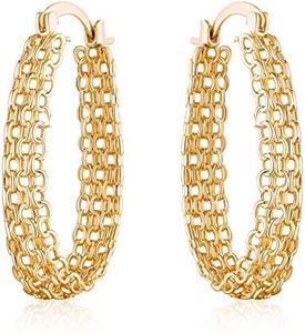 Barzel 18K Gold Plated Link Mesh Braided Filigree Hoop Earrings (Gold)