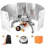 Odoland 3500W Windproof Camping Stove with Folding Windscreen and Fuel Canister Adapter, Portable Collapsible Camp Gas Stove Burner Outdoor Backpacking, Hiking Trekking and Picnic