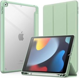 JETech Case for iPad 10.2-Inch (9th/8th/7th Generation, 2021/2020/2019) with Pencil Holder, Clear Transparent Back Shell Slim Stand Shockproof Tablet Cover, Auto Wake/Sleep (Matcha Green)