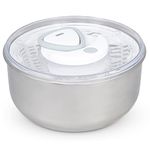 Zyliss Easy Spin 2 Salad Spinner, Large 6L Capacity, Stainless Steel, Serving Bowl, Retractable Cord and Brake System/Non-Slip Base/Easy Cleaning, Dishwasher Safe