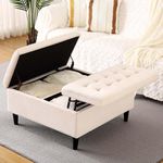 GAOMON 33" Large Square Ottoman with Storage, Lift Top Coffee Table Upholstered Tufted Velvet Oversized Storage Footrest Ottomans Toy Box for Living Room, Beige (Beige)