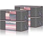 Vieshful 4 Pack Clothes Storage Bags 35L Large Capacity Clothing Organizers with Reinforced Handles Thick Breathable Fabric Foldable Underbed Containers for Bedding Comforter Blanket Grey