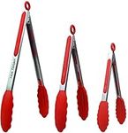 Hot Target Set of 3 (7, 9, 12 inches) Kitchen Tongs for Cooking - Heavy Duty & Non-Stick with Stainless Steel - Kitchen Tongs with Silicone Tips - Heat Resistant Long Food Tongs for Grilling BBQ - Red