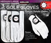 Kirkland Signature Men's Golf Gloves Premium Cabretta Leather, Medium/Large, 3 Pack