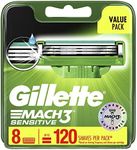 Gillette Mach3 Turbo Sensitive Men's Razor Blade Refill Cartridges, Pack of 8