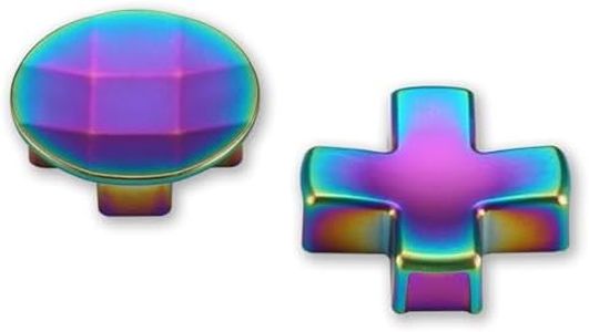 eXtremeRate 2 pcs Metalic Rainbow Aura Blue & Purple Magnetic Stainless Steel D-Pads, Replacement Parts Directional Pad Button Kits for Xbox One Elite & Xbox One Elite Series 2 Controller