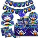 Bowling Birthday Party Supplies,142Pcs Strike Up Some Fun Bowling Theme Tableware Paper Plates,Napkin,Tablecloth Bowling Party for 20 Guests,Girl Boys Bowling Party Favors