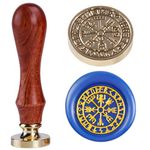 Vegvisir Viking Wax Seal Stamp Compass Rune Spell Sealing Wax Stamps Norse Runes Wax Seal 25mm/1'' Vintage Original Seal Stamp Head with Wooden Hilt (Viking Compass)