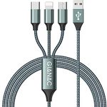 3 in 1 Multi Charger Cable [1.2M] Multiple USB Cable Nylon Braided with Micro USB Type C Lightning Cable Connector for iPhone, Android Galaxy, Huawei, Nexus, Nokia,LG, Sony, PS4-Green