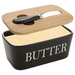 WOPPLXY Black Butter Dish with Lid and Knife - 650ML Ceramic Butter Dish with Lid - Large Butter Container Porcelain for Butter , Cheese , Storage